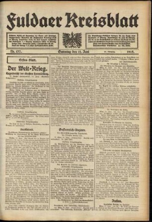 Erste Ausgabe vom Samstag, den 12. Juni 1915.