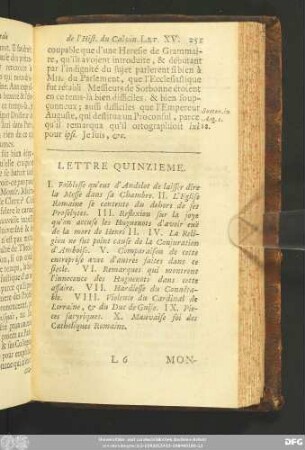Lettre Quinzieme.