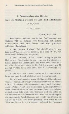 5. Zusammenfassender Bericht über die Grabung westlich des Anu- und adadtempels
