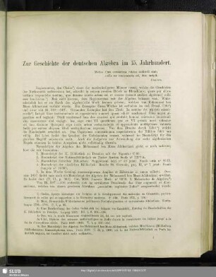Zur Geschichte der deutschen Algebra im 15. Jahrhundert