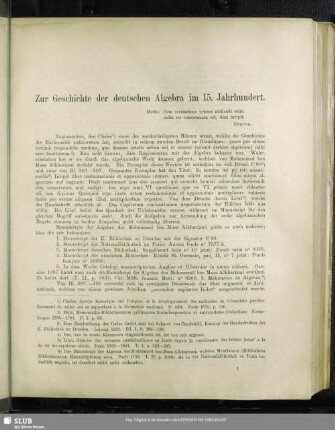 Zur Geschichte der deutschen Algebra im 15. Jahrhundert