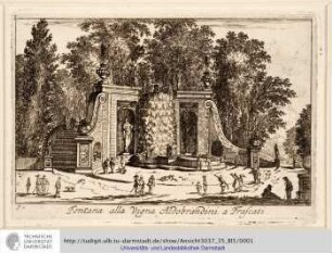 Fontana alla Vigna Aldobrandini a Frascati [Fontäne im Park der Villa Aldobrandini]. (Gehört zu Alcune Vedute di Giardini e Fontane di Roma e di Tivoli. Bl.5). [Von:] Johanna Sybilla Küsel. Augsburg 1680.
