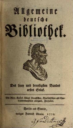 Allgemeine deutsche Bibliothek. 33. 1778