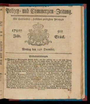 51tes Stueck, Montag den 19ten December. 1791