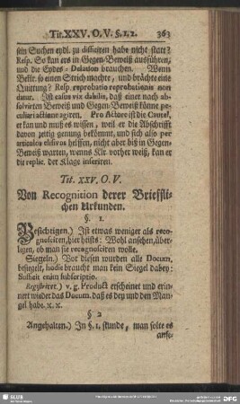 Tit. XXV. O. V. Von Recognition derer Briefflichen Urkunden