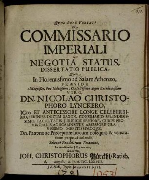 De Commissario Imperiali Ad Negotia Status, Dissertatio Publica