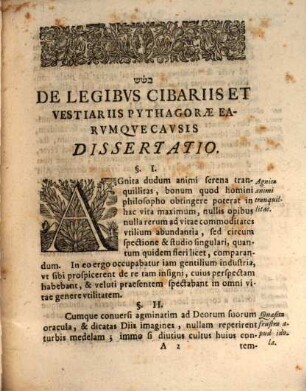 Dissertatio historica de legibus cibariis et vestiariis Pythagorae earumque causis