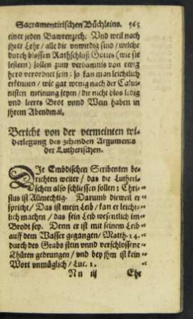 Bericht von der vermeinten widerlegung des zehenden Arguments der Lutherischen.