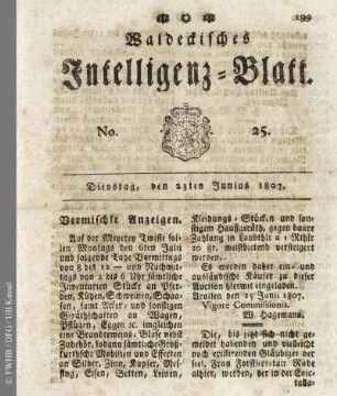 No. 25, Dienstag, den 23ten Junius 1807