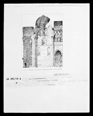 Cluny, Abteikirche, heutiger Zustand, südliches Querhaus, Aufriss Westwand