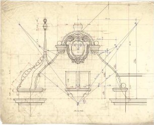 Pfann, Paul; München - Bogenhausen; Villa Jos. Selmayer - Giebel mit Kartusche (Aufriss)