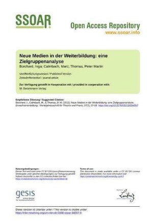 Neue Medien in der Weiterbildung: eine Zielgruppenanalyse