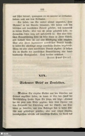 XIX. Siebenter Brief an Denselben