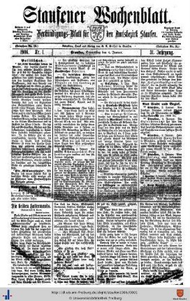 31. Jg: Staufener Wochenblatt (1921 bis 1934 als Staufener Tagblatt)