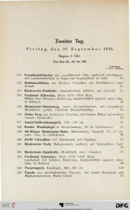 Zweiter Tag: Freitag, den 25. September 1936, Beginn 3 Uhr (Nr. 351-700)