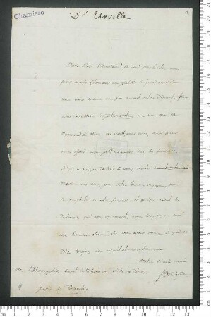 Brief von Jules-Sébastien-César Dumont D'Urville an Adelbert von Chamisso