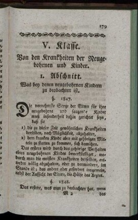 V. Klasse. Von den Krankheiten der Neugebohrnen und Kinder.