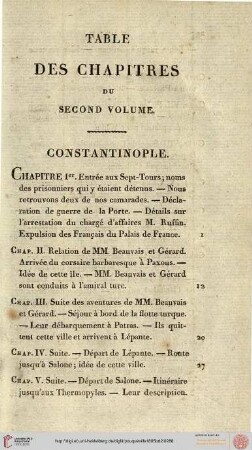 Table des chapitre du second volume