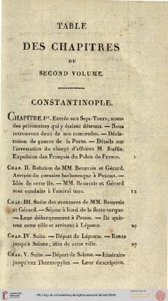 Table des chapitre du second volume