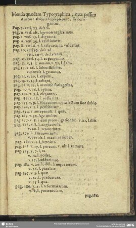 Menda quaedam Typographica, quae passim Auctore absente subrepserunt, sic corrigantur