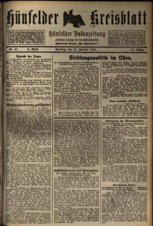 Erste Ausgabe vom Samstag, den 22. Februar 1930.