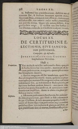 Locus XX. De Certitudine Electionis, Sive Sanctorum perseverantia