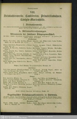 VII. Steinkohlenwerke. Coaksereien. Privateisenbahnen. Königin-Marienhütte