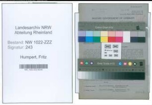 Entnazifizierung Fritz Humpert , geb. 30.04.1900 (Maler)