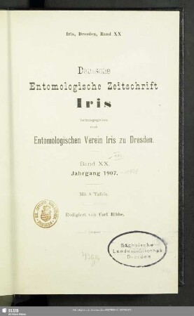 20.1907: Deutsche entomologische Zeitschrift Iris