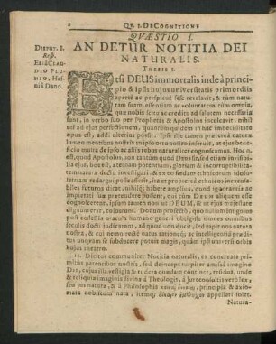 Quaestio I. An Detur Notitia Dei Naturalis.