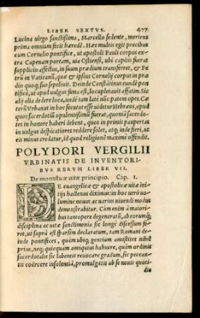 Polydori Vergilii Urbinatis De Inventoribus Rerum Liber VII.