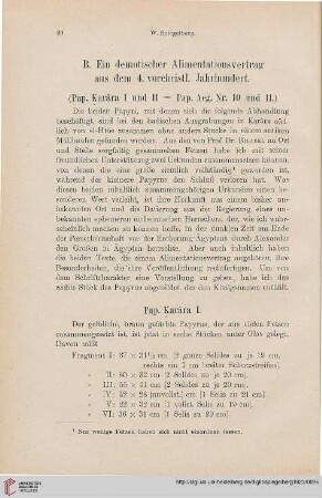 B. Ein demotischer Alimentationsvertrag aus dem 4. vorchristl. Jahrhundert