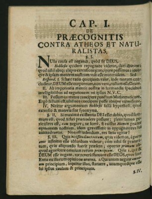 Cap. I. De Praecognitis Contra Atheos Et Naturalistas