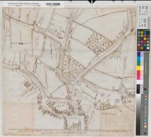 Nordwalde (Nordwalde) Lageplan mit Wegen und Grundstücken des Schulte Pröbsting 1793 o.M. 62 x 65 Zeichnung Ferdinand Wilhelm Dincklage, Vogt Fürstentum Rheina Wolbeck, Territorialarchiv IV A Nordwalde Nr. 57, Schulze Pröbsting