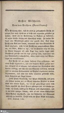 Erster Abschnitt. Von den Brühen (Bouillons)