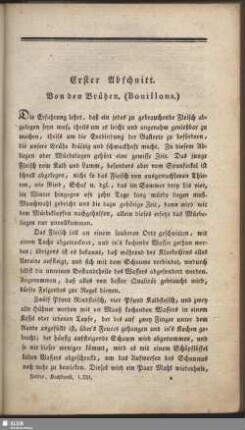 Erster Abschnitt. Von den Brühen (Bouillons)