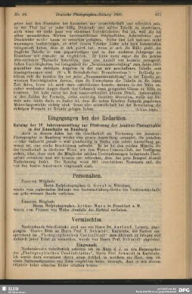 Eingegangen bei der Redaction