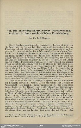 Die mineralogisch-geologische Durchforschung Sachsens in ihrer geschichtlichen Entwicklung