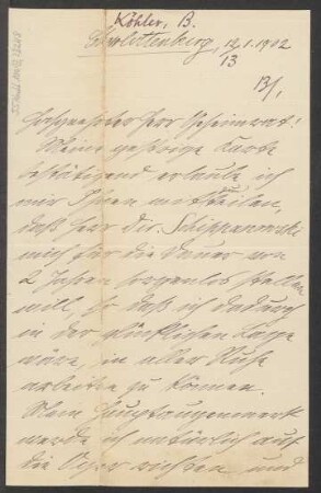 Brief an Ludwig Strecker  und B. Schott's Söhne : 12.01.1902