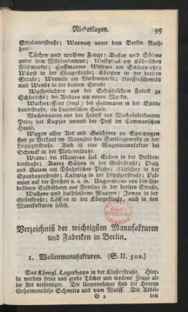 Verzeichniß der wichtigsten Manufakturen und Fabriken in Berlin.