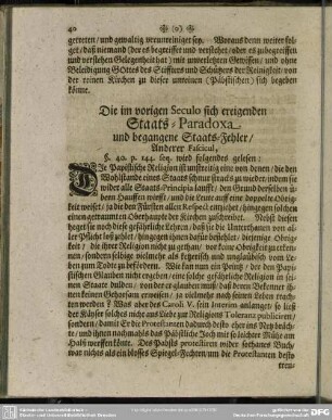Die im vorigen Seculo sich ereigenden Staats-Paradoxa und begangene Staats-Fehler, ...