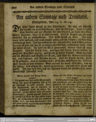 Am andern Sonntage nach Trinitatis. Evangelium, Luc. 14. v. 16-24