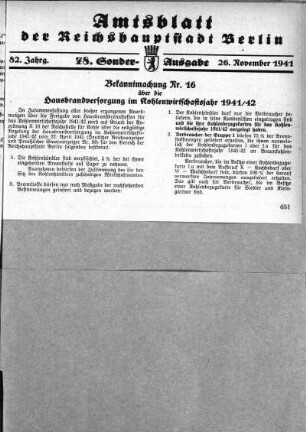 78. Sonderausgabe, 26. November 1941