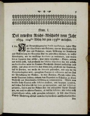Num. I. Des neuesten Reichs-Abschieds vom Jahr 1654.