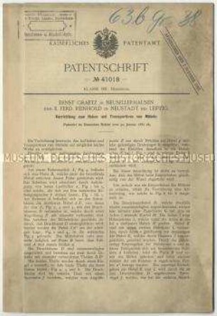 Patentschrift einer Vorrichtung zum Heben und Transportieren von Möbeln, Patent-Nr. 41018