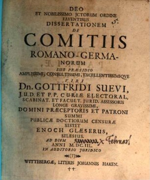 Diss. ... de comitiis Romano-Germanorum