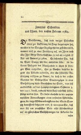 Zweytes Schreiben aus Thorn, den 22sten Februar 1784.