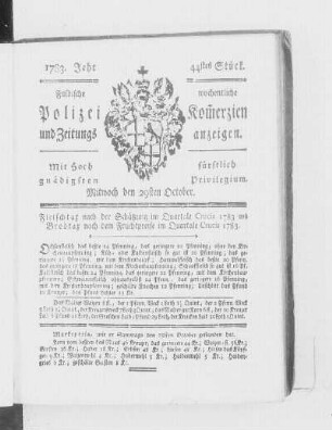 44tes Stück., Ausgabe vom 29. Oktober 1783