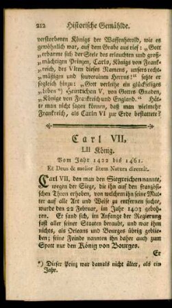 Carl VII, LII König. Vom Jahr 1422 bis 1461