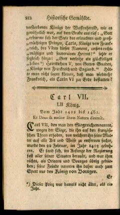 Carl VII, LII König. Vom Jahr 1422 bis 1461